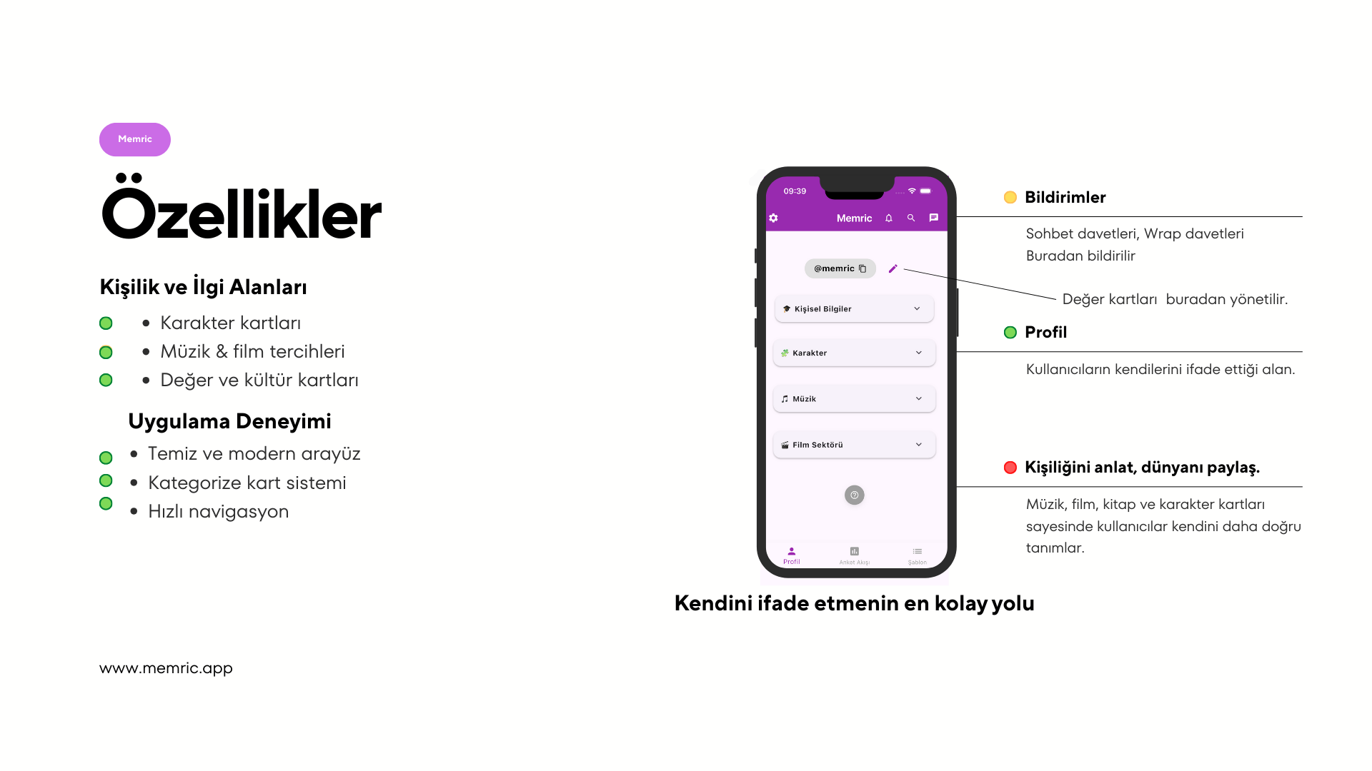 Memric Özellik Ekranı 2